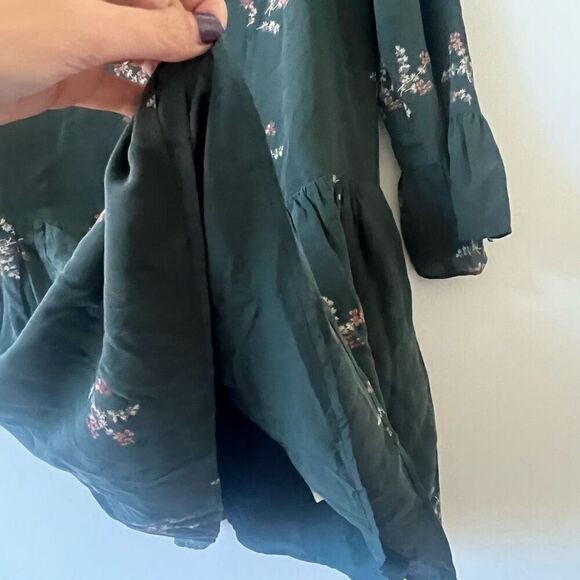 Madewell Women’s Green Bell Sleeves Silk Tie-Neck Wild Botanic Dress Size Small - Picture 8 of 11